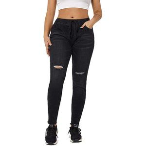 THUNDER STAR Ripped Jeans,Skinny Jeans for Women,Drawstring Mid Waist